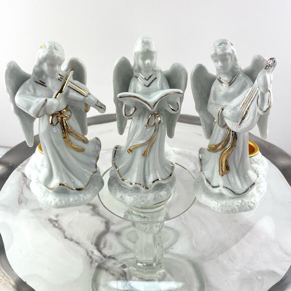 Christmas On Mainstreet Porcelain Angel Candleholders Set of 3 Musical Angels - Picture 3 of 14